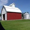 Side view of a red barn