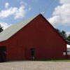 Front view of a red barn